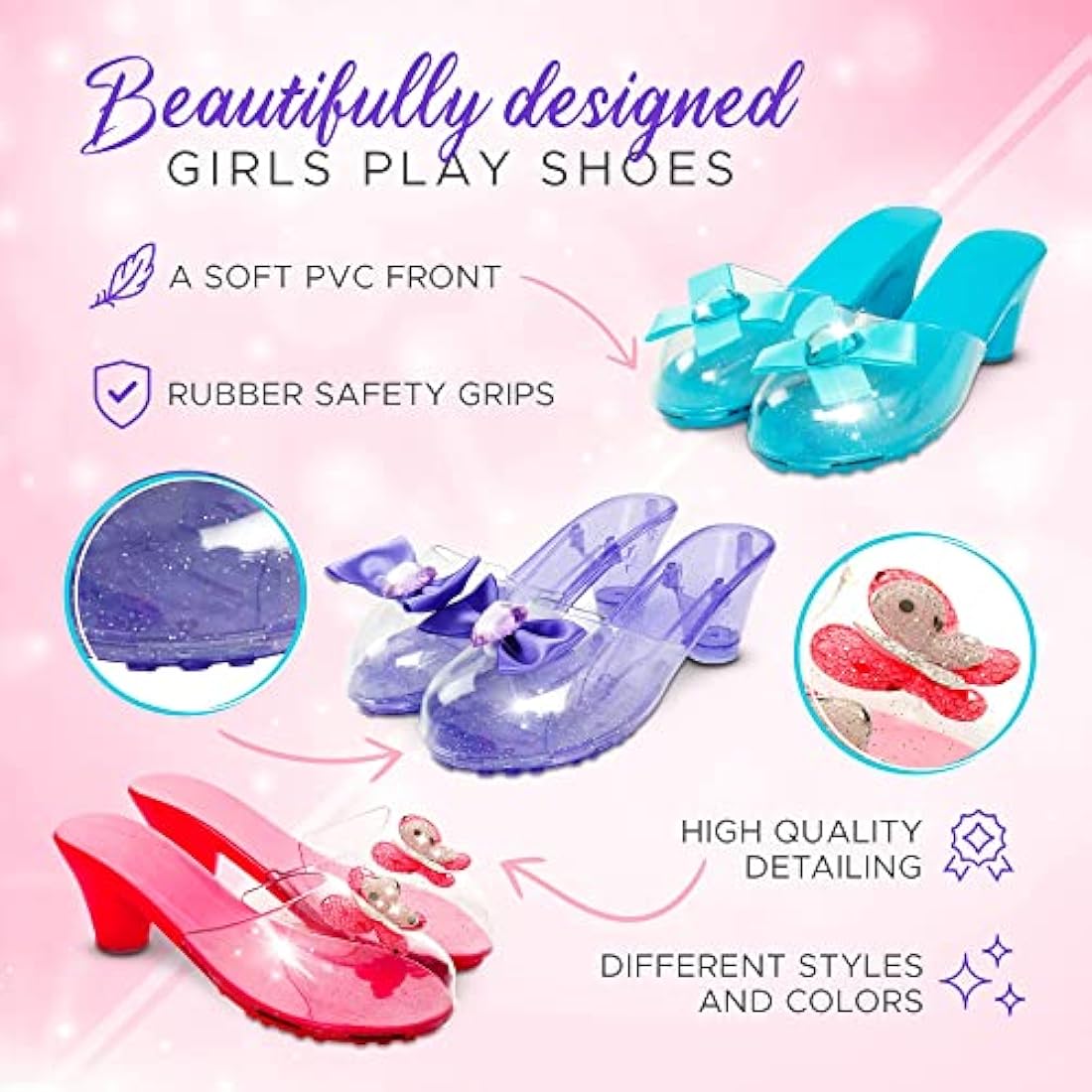 Little Fairy Princess Dress Up Shoes - 3 Soft Princess Jelly Shoes, Kids, For Girls Age 3-6 Years, Little Girls Shoe Storage Box, Fancy Dress, Toys