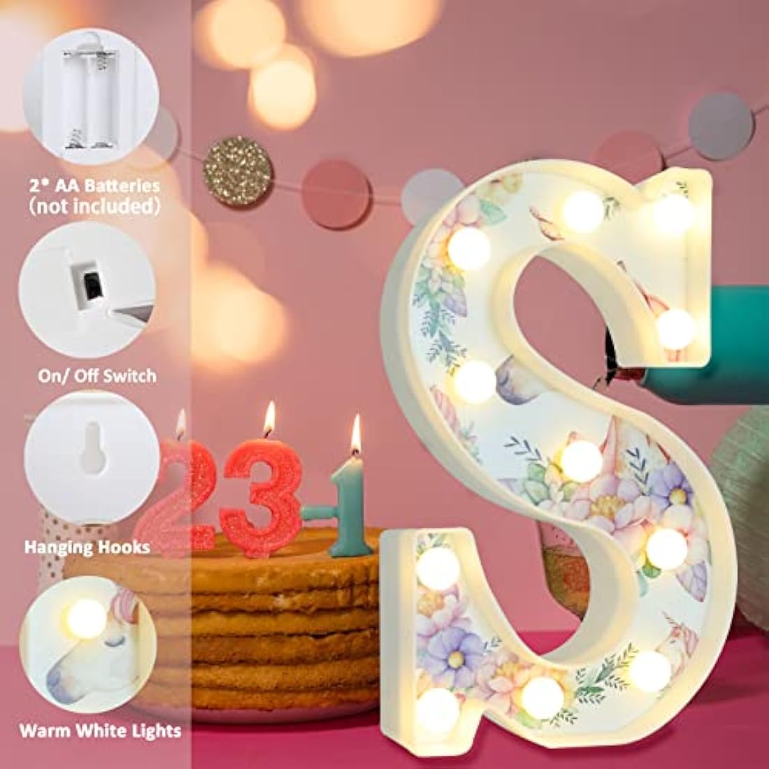 Vimlits Unicorn Light Up Letters, LED Letter Lights Warm White Alphabet Signs for Girls Birthday Party Decorations, Bedroom Night Light, Christmas & Valentine Wall & Table Decor - I