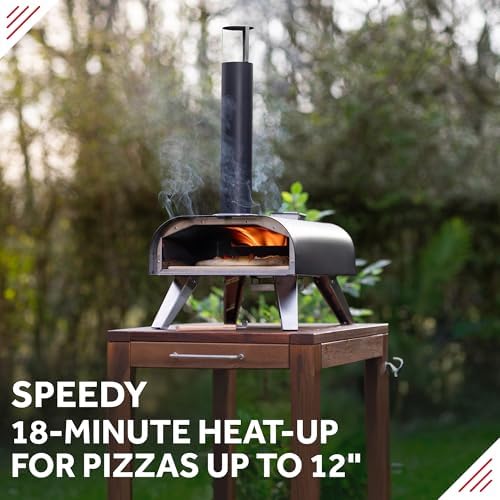 George Foreman Outdoor 12 Inch Wood Pellet Portable Wood Fired Pizza Oven Black with Paddle and Carry Bag, BBQ Oven & Smoker, Foldable Legs GFWPPO1BPC