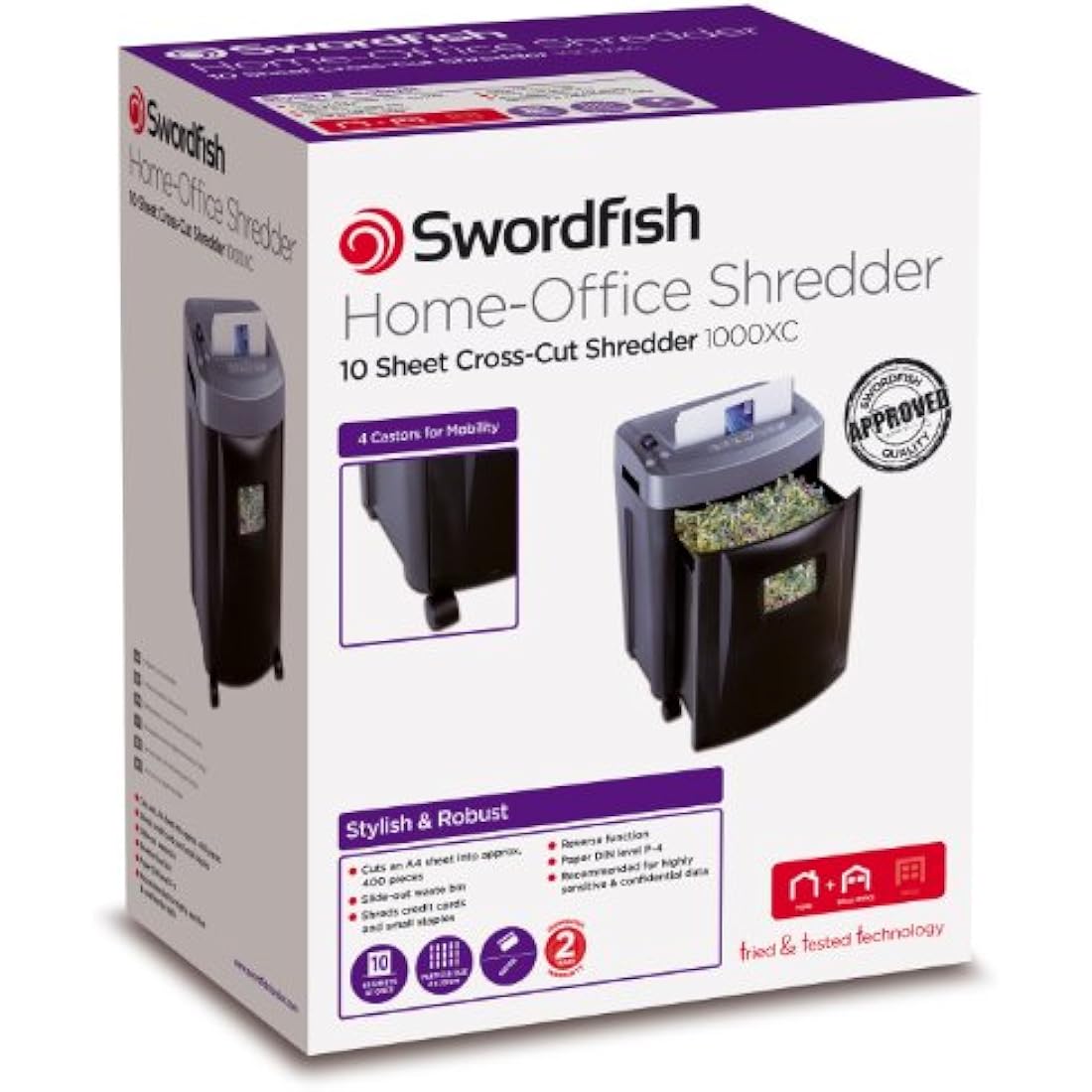 Swordfish 1000XC 10 Sheet Cross-Cut Paper/Document Shredder with 20 Litre Slide-Out Bin [45009], Black