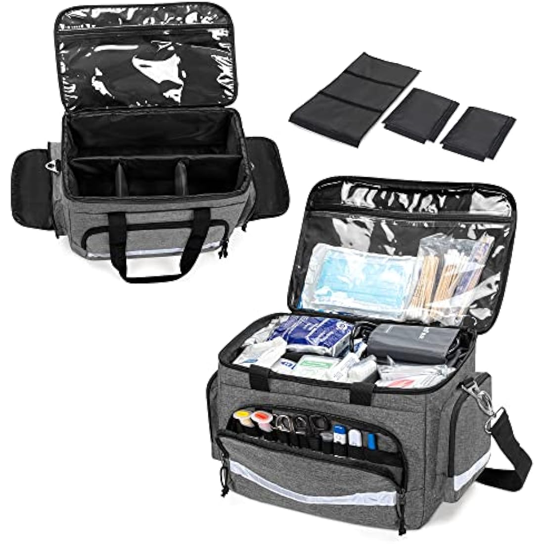Damero First Responder Bag Empty, Medical Emergency Trauma Bag with Detachable Dividers for EMT, Nurses, Tactical Medics, Home Care, Gray