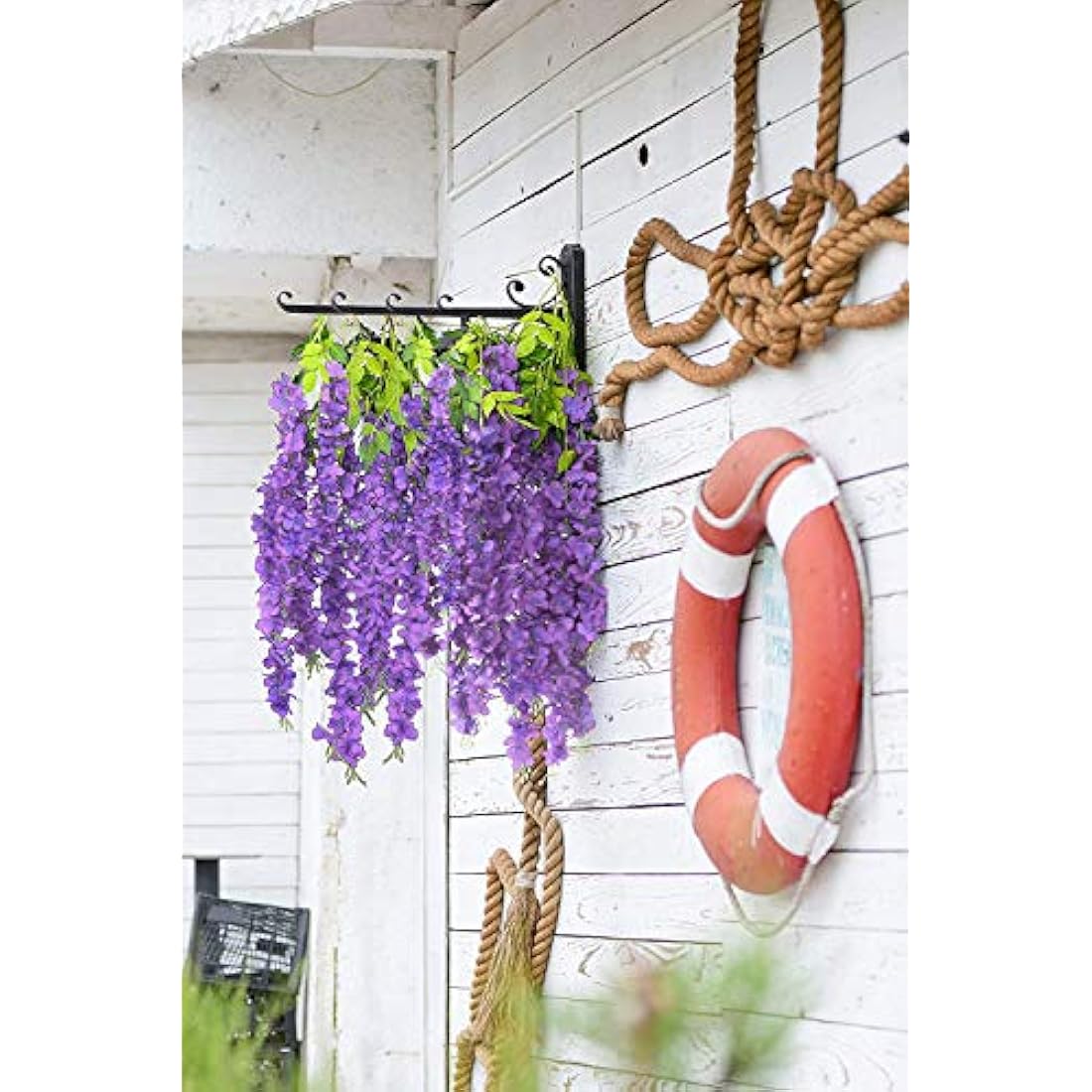 SZJH 12pcs 3.6 Feet/Piece Artificial Fake Wisteria Vine Ratta Hanging Garland Silk Flowers String Home Party Wedding Decor (Purple)
