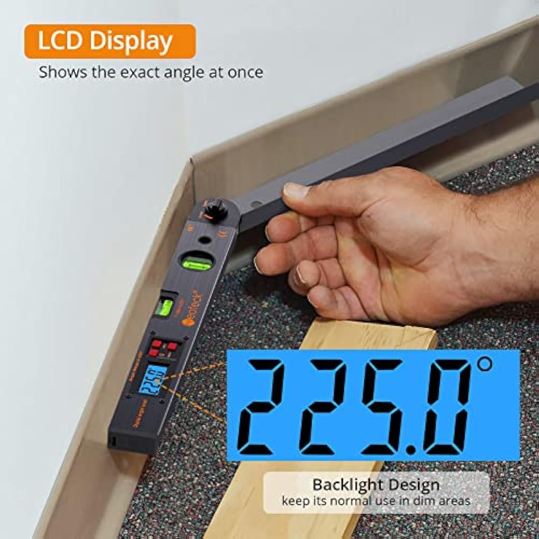 Neoteck Aluminum Digital Angle Finder Protractor 225° 16 inch Backlit LCD Digital with Horizontal and Vertical Bubble - Black