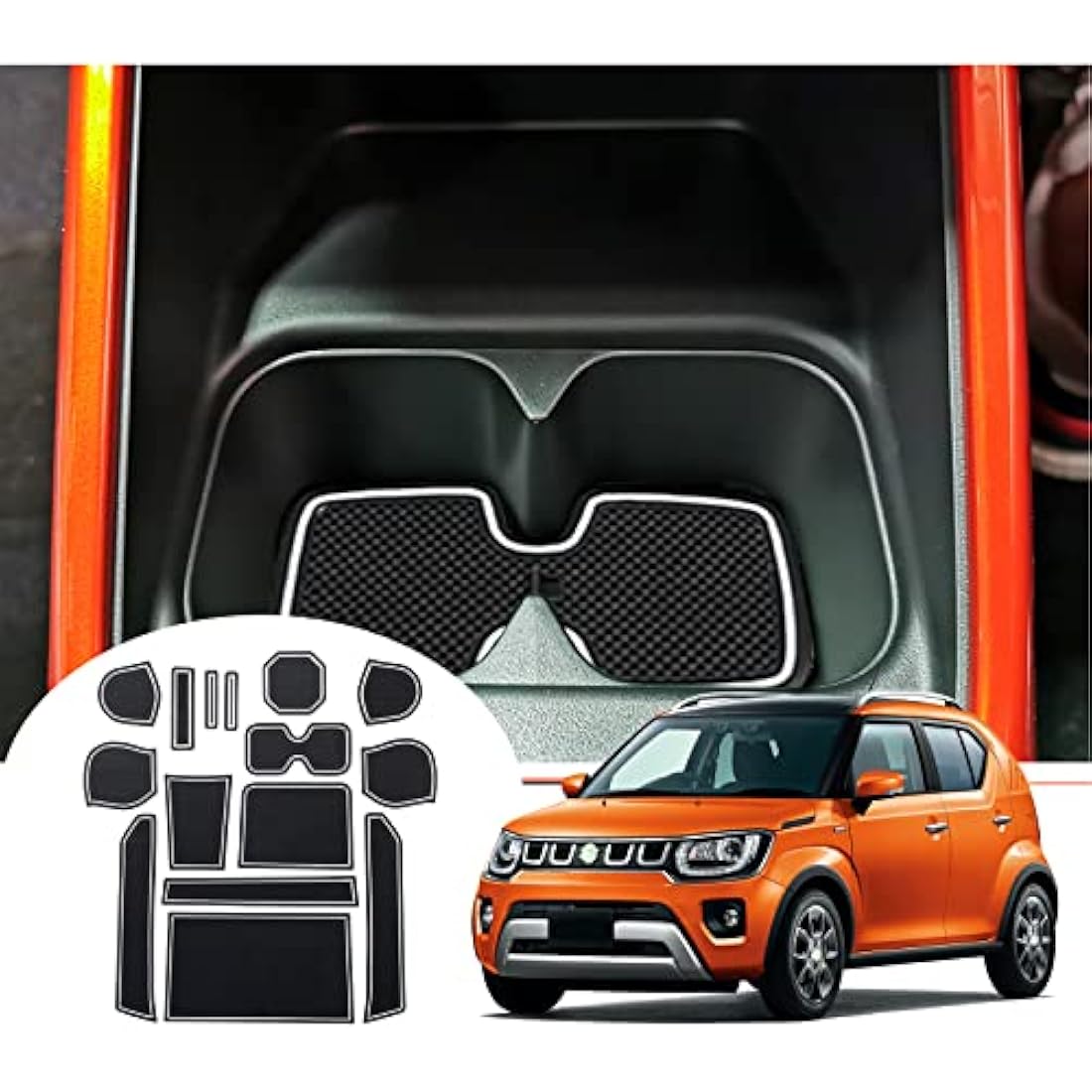 GAFAT Suzuki Ignis 2017-2024 2025 Non-Slip Mats, Rubber Mats for Car Centre Console Armrest, Drink Holder, Door Slots, Suzuki Ignis Accessories (White)