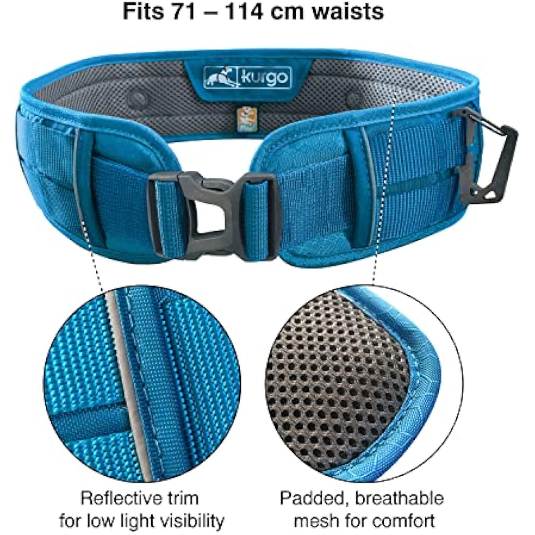 Kurgo RSG Active Utility Belt, Hands-Free Waist Belt for Dog Walking, Adjustable, MOLLE Compatible, Coastal Blue