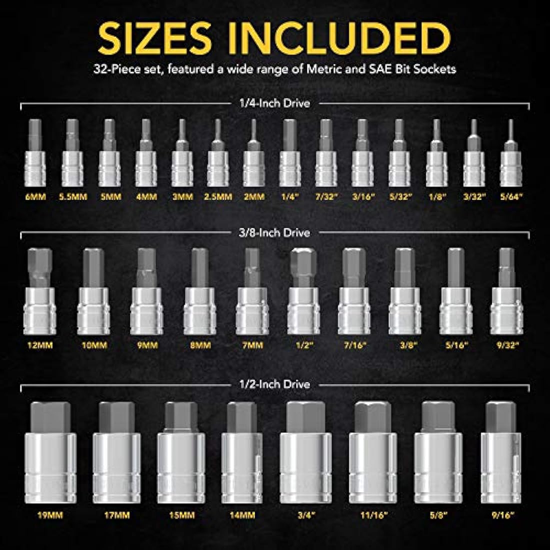 LEXIVON Master HEX Bit Socket Set, Premium S2 Alloy Steel | Complete 32-Piece, SAE and Metric Set | Enhanced Storage Case (LX-144)