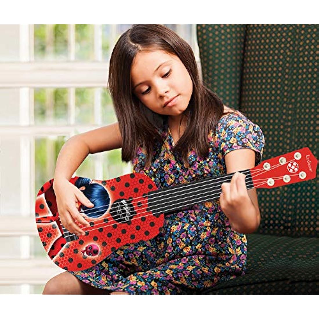 Lexibook, Miraculous Ladybug Cat Noir, My First Guitar for children, 6 nylon strings, 21" long, guide included, red, K200MI