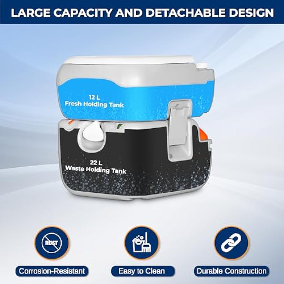 SereneLife Portable Toilet – 22L Camping Toilet, Leak-Proof Cassette Porta Potty with CHH Piston, Upgrade Waste Tank for RV, Indoor/Outdoor Use, White