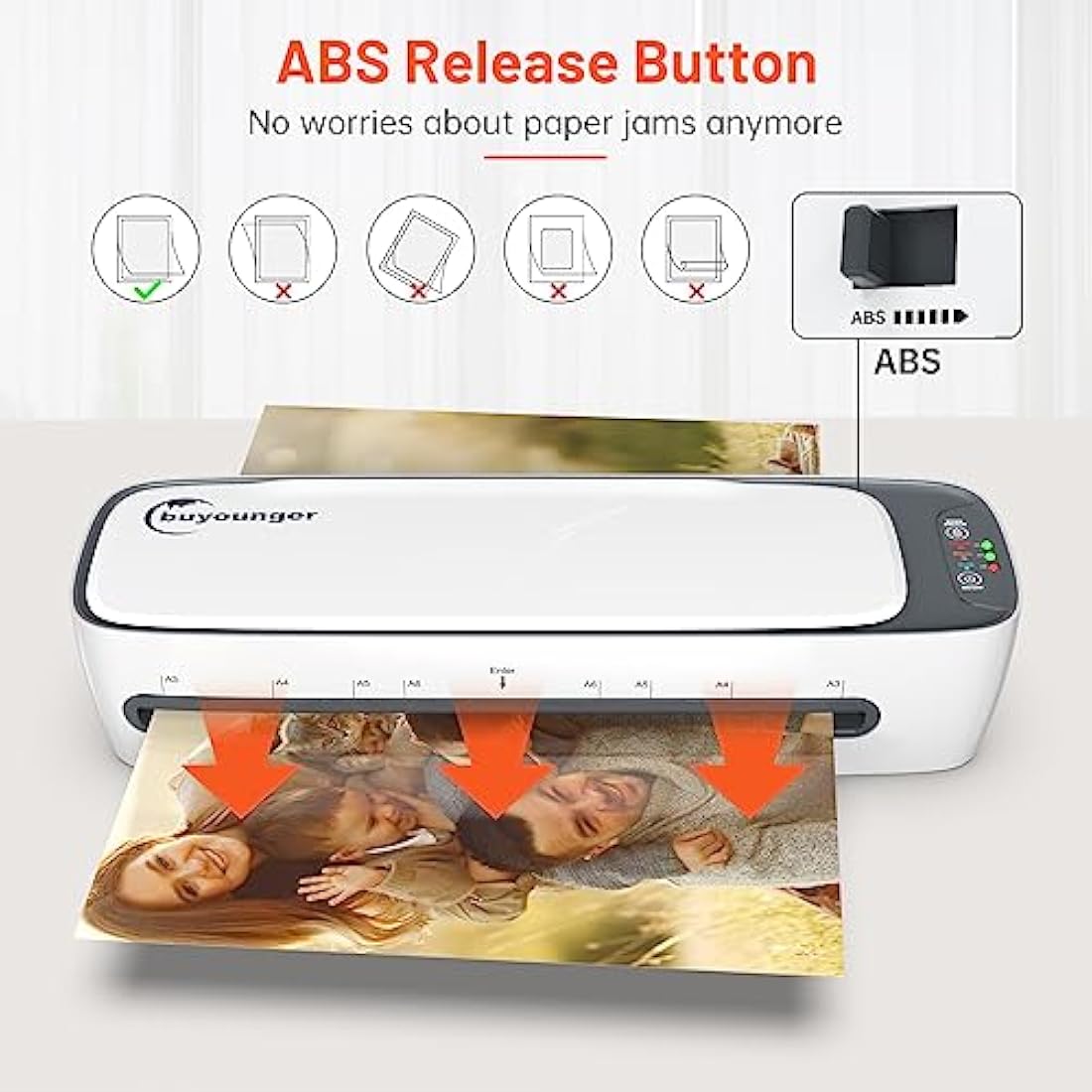 Buyounger Laminator, A3 Laminator Machine with 25 Pouches Thermal and Cold for A3 A4 A5 A6, 13 Inches Laminating Machine with 60s Warm-up for Home School Office