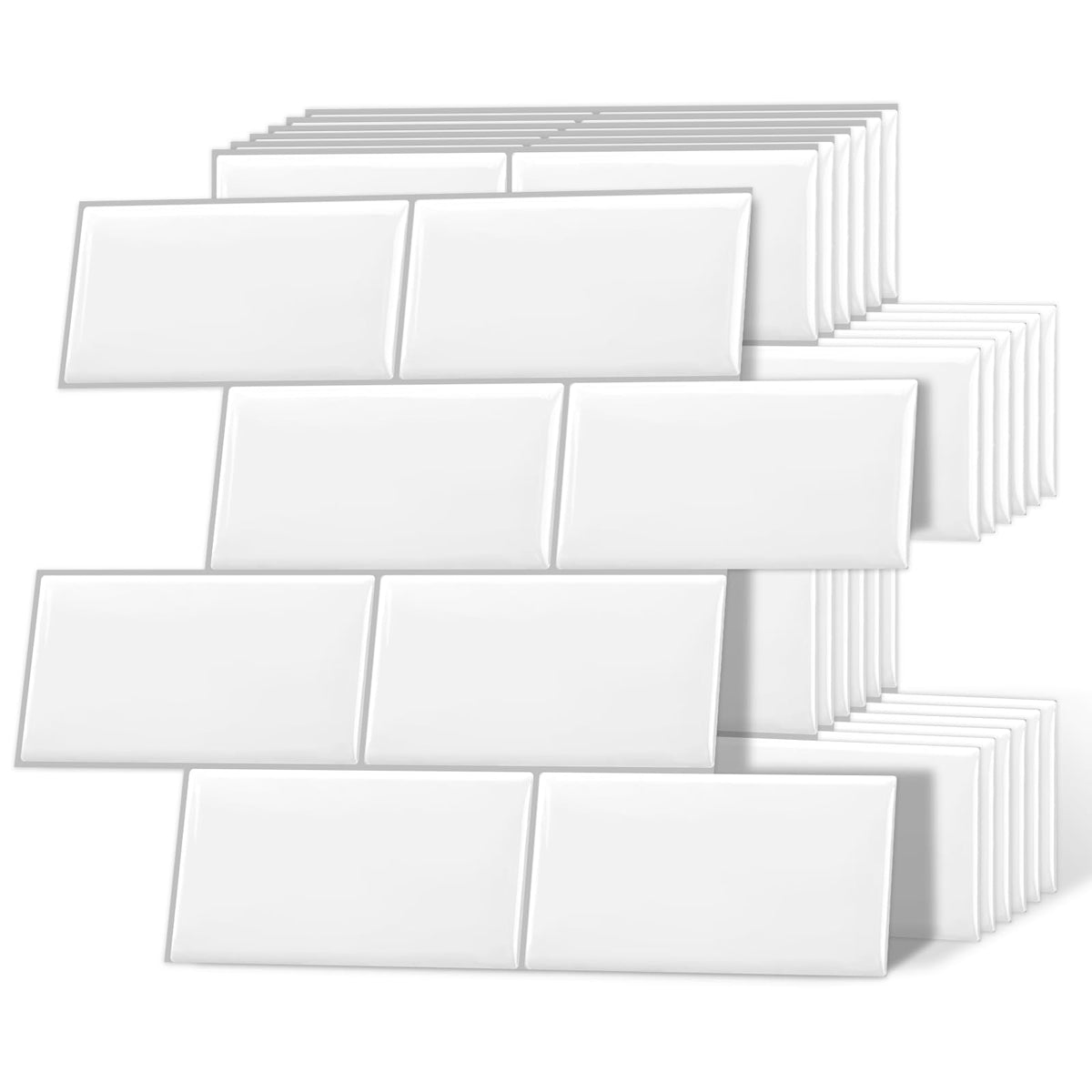 DEWOO Peel and Stick on Wall Tiles Subway Self-Adhesive Panels Backsplash for Kitchen and Bathroom,White Plastic Thick32 x 27cm,10-Sheet