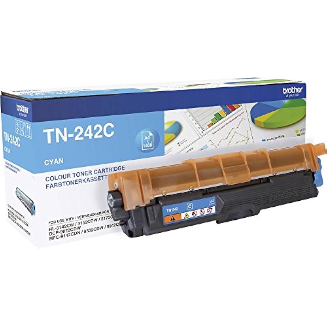 Brother TN-242C Toner Cartridge, Cyan, Single Pack, Standard Yield, includes 1 x Toner Cartridge, Brother Genuine Supplies