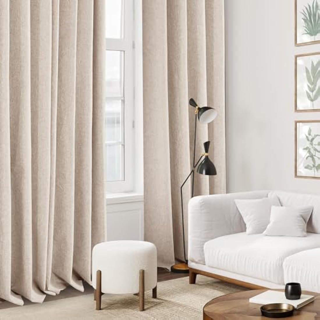 Deconovo 100% Blackout Curtains Faux Linen Eyelet Energy Saving Curtains for Childrens Bedroom Pale Khaki W46 x L90 Inch One Pair
