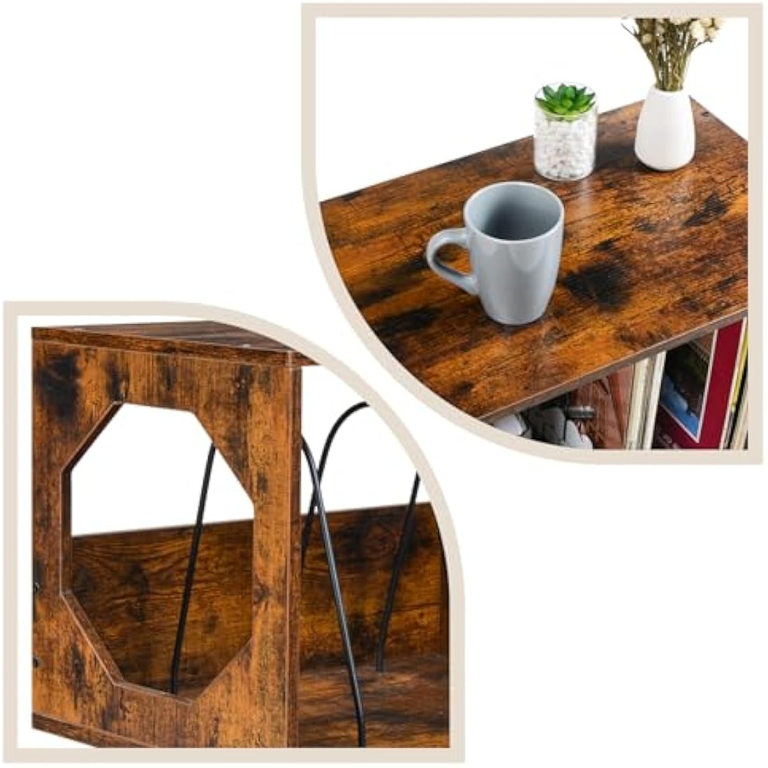 ikkle Rustic Record Player Stand, Record Storage Cabinet Holder with Metal Legs Holds 150 Albums, Turntable Stand Vinyl Record Storage Table for Bedroom Living Room (Brown)