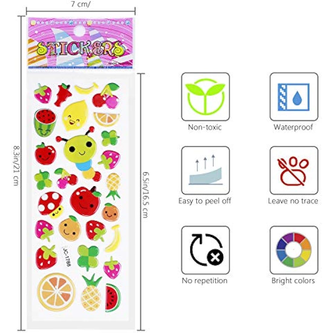 Meafeng 3D Stickers for Kids Toddlers Vivid Puffy Kids Stickers 24 Different Sheets Over 550, Coloured 3D Stickers for Boys Girls Teachers as Reward, Gift, Craft Scrapbooking