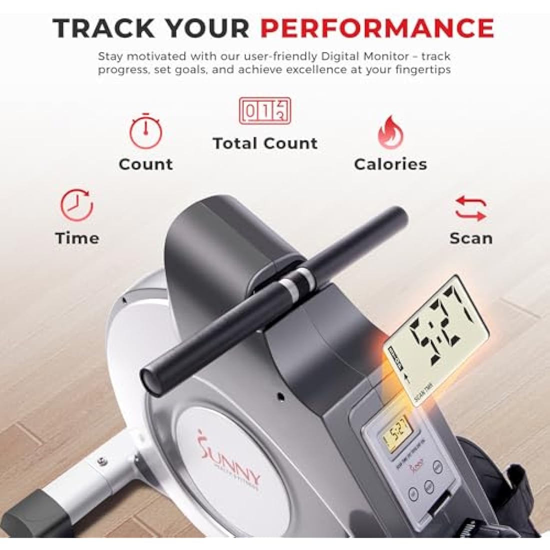 Sunny Health & Fitness Magnetic Rowing Machine with LCD Display for Home Exercise, Foldable and Compact Rowers with Transport Wheels, Full Body Workout Equipment For Home Gym, Optional Extra Long Rail