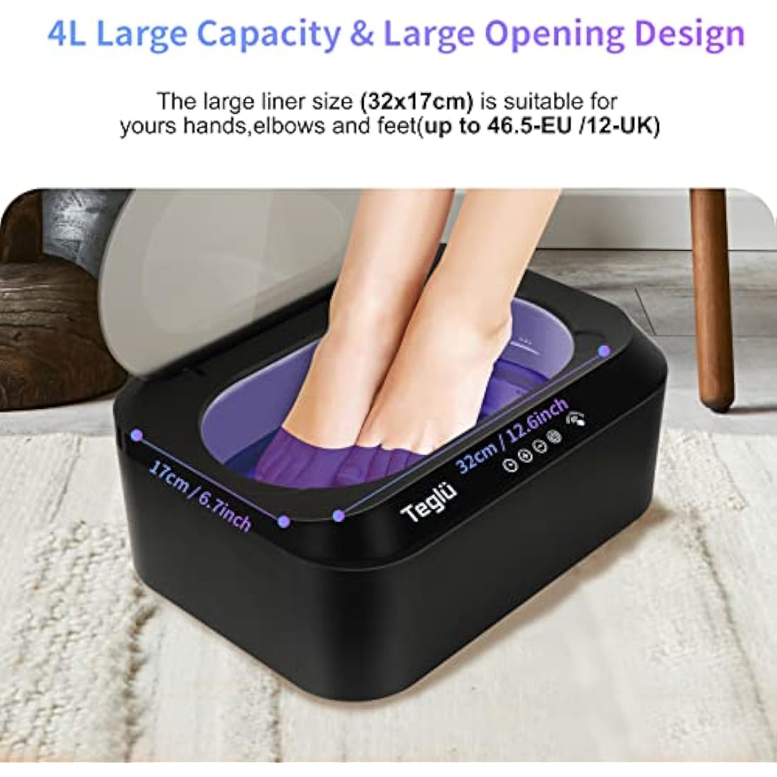 Teglu Updated Paraffin Wax Bath for Hands and Feet 4L with Automatic Lid, Paraffin Wax Machine with 3pcs Paraffin Wax/Glove/Brush for Hand Spa at Home/Salon, 200W, FHC-2222