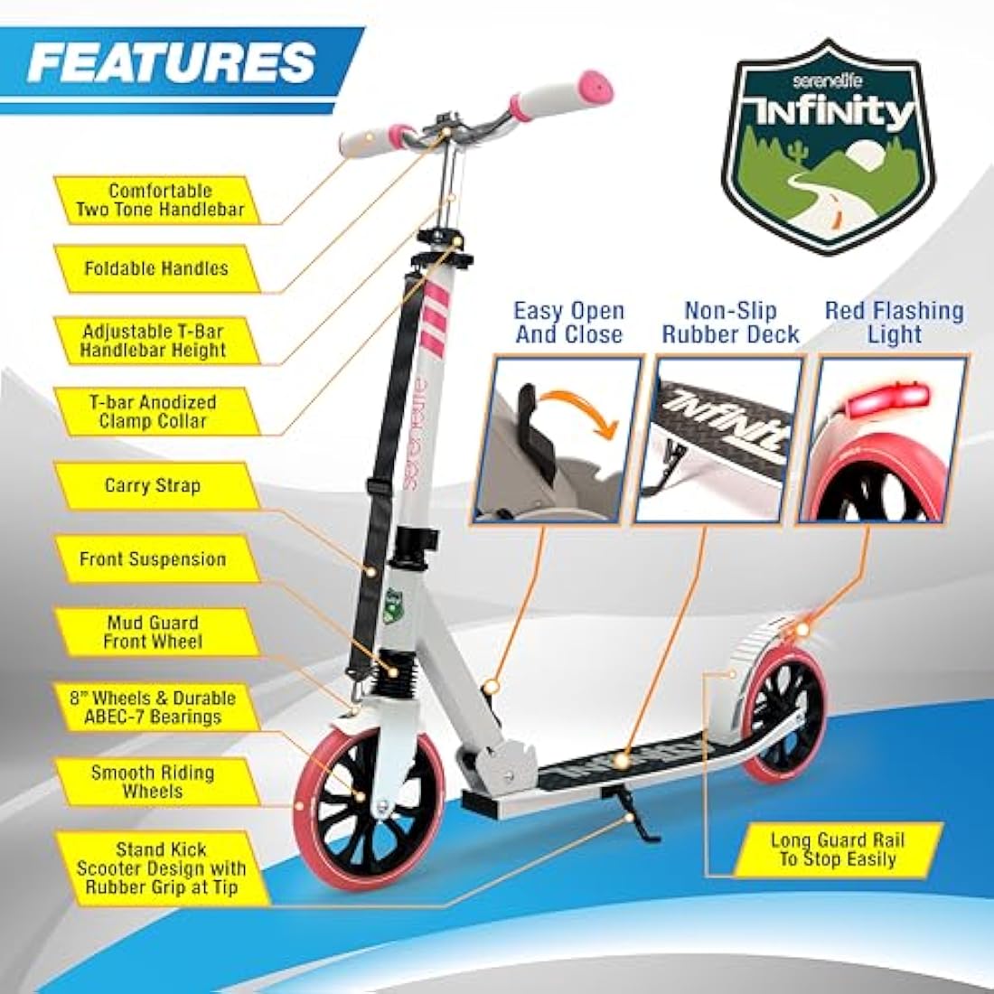 SereneLife, Kick Scooters, Scooter, Kids Scooters, Scooter for Kids Ages 8-12, Girls Scooter, Boys Scooter, Stunt Scooters for Teenagers 11-15, Folding Kick Scooter, Adult Scooters with Big Wheels