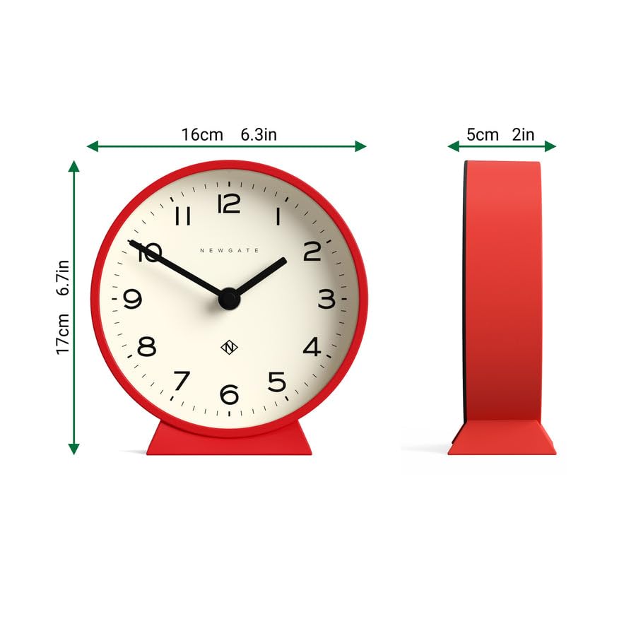 NEWGATE M Mantel Silent Sweep Mantel Clock - 'No Tick' - A Modern Mantelpiece Clock - Small Clock - Mantel Clocks - Minimalist Dial - (Red)