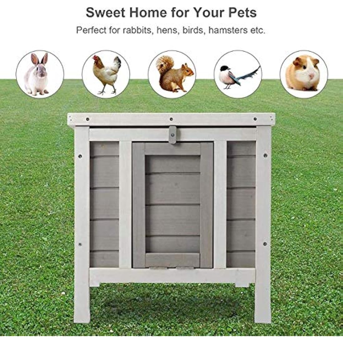 Bunny Business Cat/Puppy/Rabbit/Guinea Pig Wooden Hide House - 50 x 42 x 43cm (Grey)