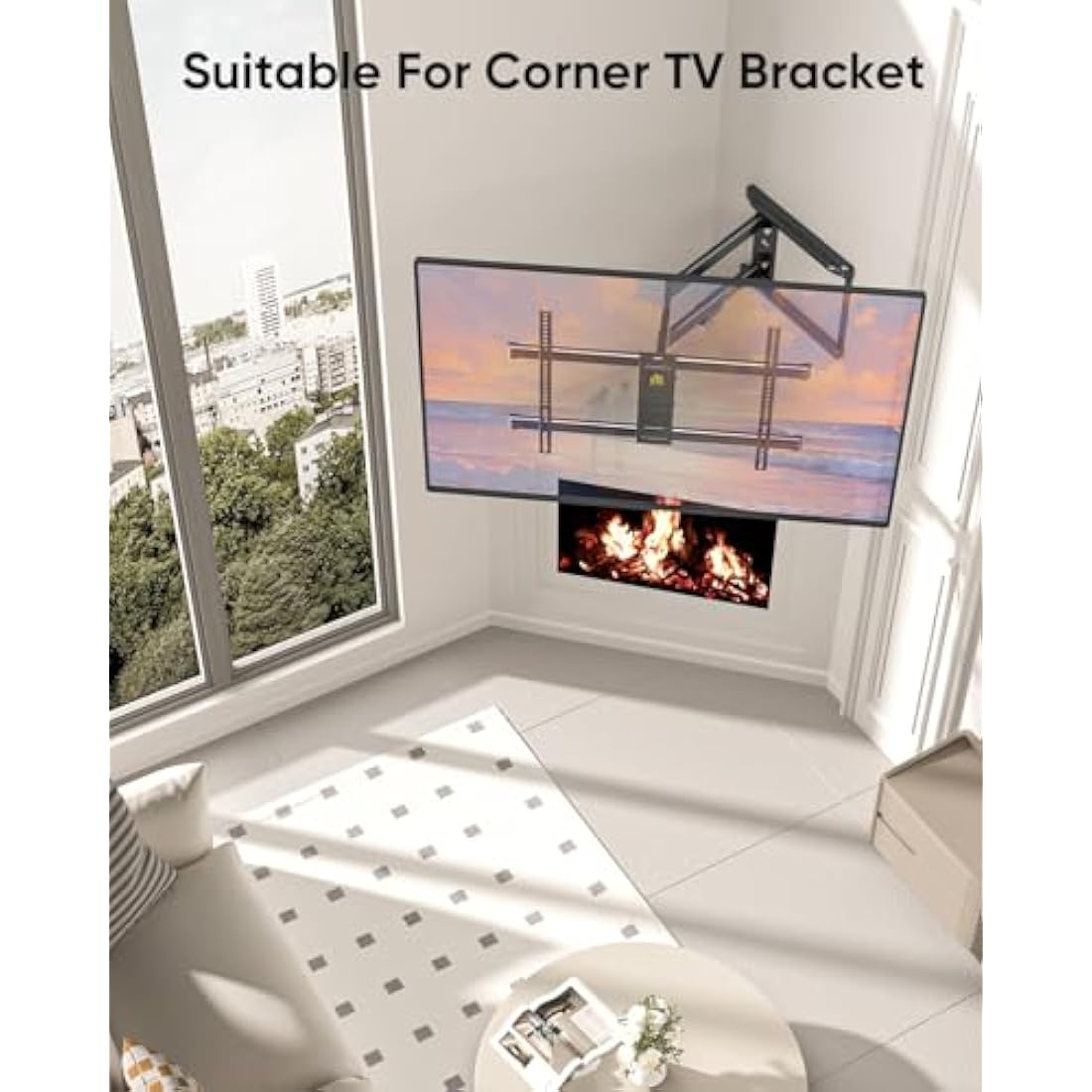 FORGING MOUNT Long Reach TV Wall Bracket Mount Swivel Tilt Corner TV Bracket with 765mm long Arm for Corner/flat Installation fits 37 to 75" Flat/curve TVs, VESA 600x400mm, Holds up to 45kg