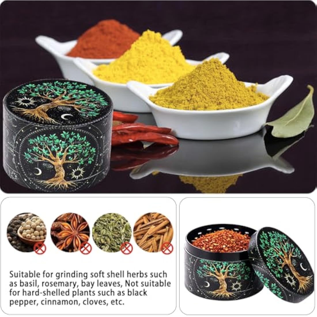 Spespo Grinder Set, Includes 2.5 inch Herb Grinder, Rolling Tray, Storage Jar&Rolling Stick, Lockable Bamboo Box Gift Set for Men Women