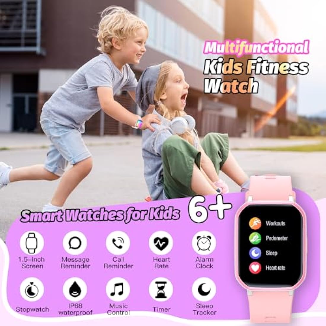 Kids Smart Watch for Girls,IP68 Waterproof Kids Fitness Tracker Watch with 1.5 Inch DIY Face,Heart Rate Sleep Monitor,19 Sport Modes,Calories Counter,Alarm Clock,Great Gifts for Children 6+ (Pink)