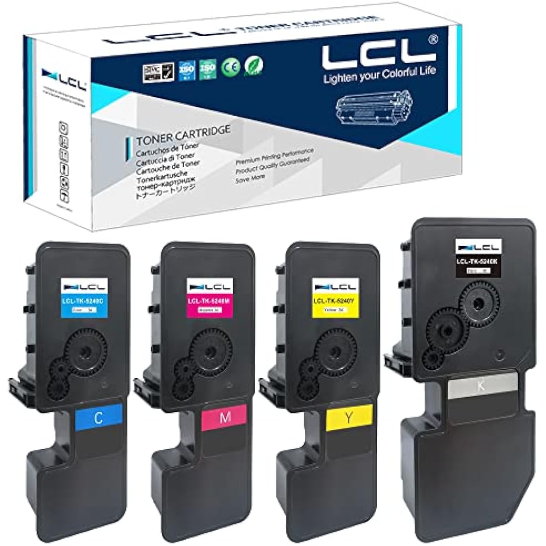 LCL Compatible Toner Cartridge TK-5240 TK-5240K TK-5240C TK-5240M TK-5240Y 1T02R70NL0 1T02R7CNL0 1T02R7BNL0 (4 KCMY) Replacement for Kyocera ECOSYS M5526 M5526cdw M5526cdn P5026 P5026cdn P5026cdw