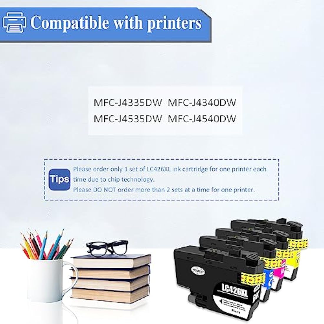 LC426XL Ink Cartridges Compatible with Brother LC426 XL LC-426 Inkjet Cartridges Multi-Pack High Yield, for MFC-J4335DW MFC-J4340DW MFC-J4535DW MFC-J4540DW (4 Pack, BK C M Y)