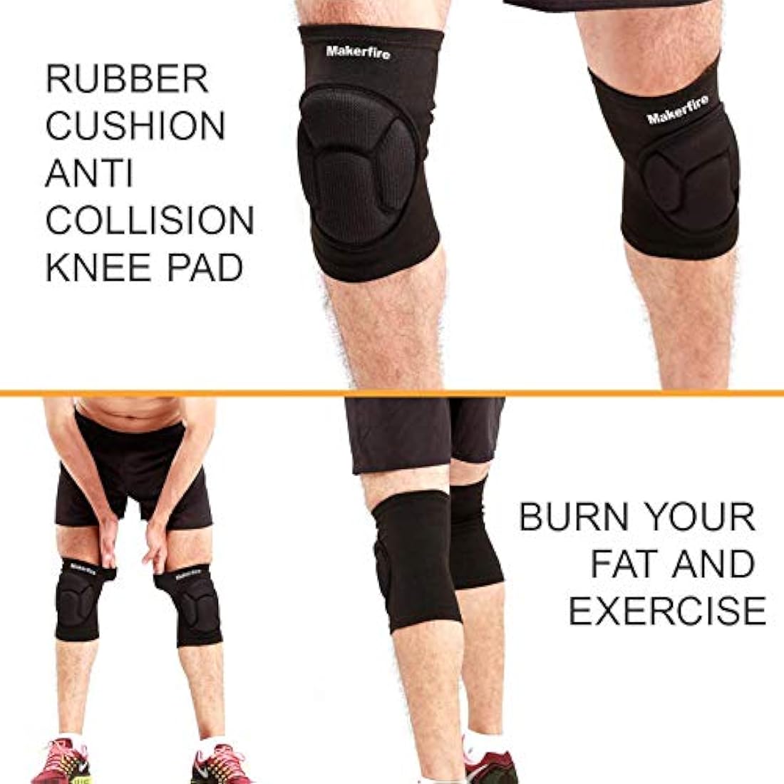 Makerfire Protective Knee Pads Knee Protector Thick Sponge Anti-Slip Collision Avoidance Knee Sleeve-1 Pair(L)