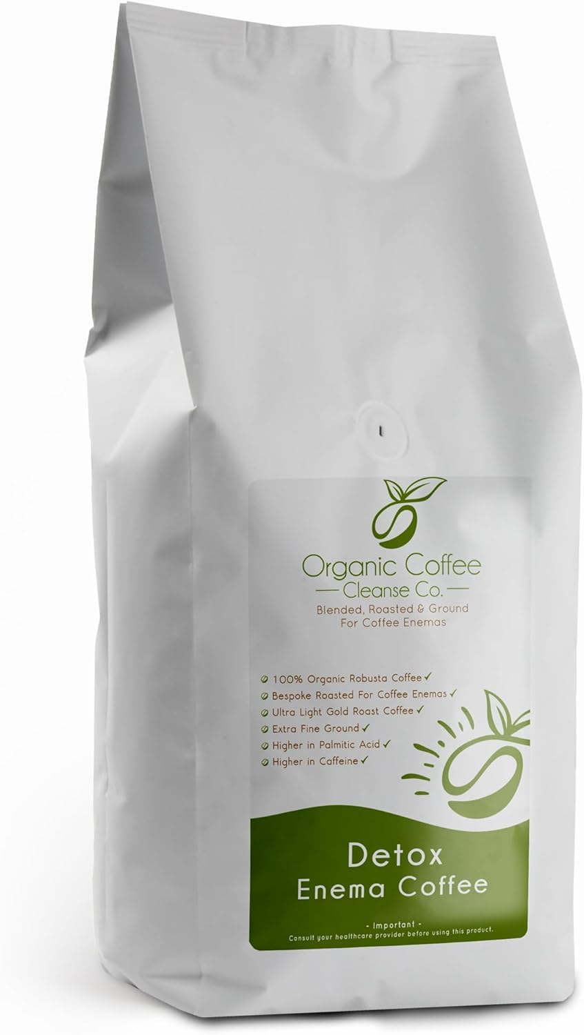 Enema Coffee Beans 1kg - Specifically For Coffee Enemas - 100% Robusta & 100% Organic - Ultra Light Gold Roast - Grind Beans To Your Specification
