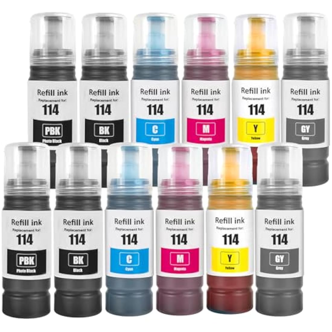 SHUOLEI 114 Ink Compatible with epson 114 Ink Bottle Multipack for EcoTank ET-8500 ET-8550 (12-Pack, 2 Black/2 Photo Black/2 Cyan/2 Magenta/2 Yellow/2 Grey)