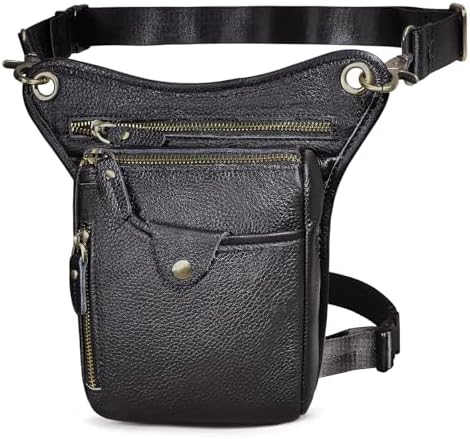 Le'aokuu Mens Genuine Leather Messenger Shoulder Bag Waist Bag Pack Drop Leg Bag Motorcycle 833
