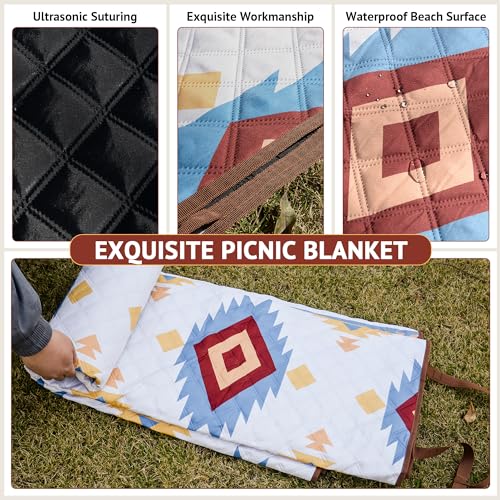 LARUTAN Extra Large Waterproof Picnic blanket 200x300cm, Foldable Beach blanket with Carry Handle, Beach Mat Cosy and Washable, for Family Holiday,