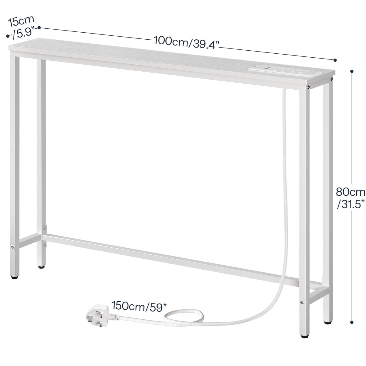 HOOBRO Slim Console Table with Charging Station, Hallway Table with USB Ports and Power Outlets, 100 cm Long, Narrow Behind Sofa Table, for Entryway,