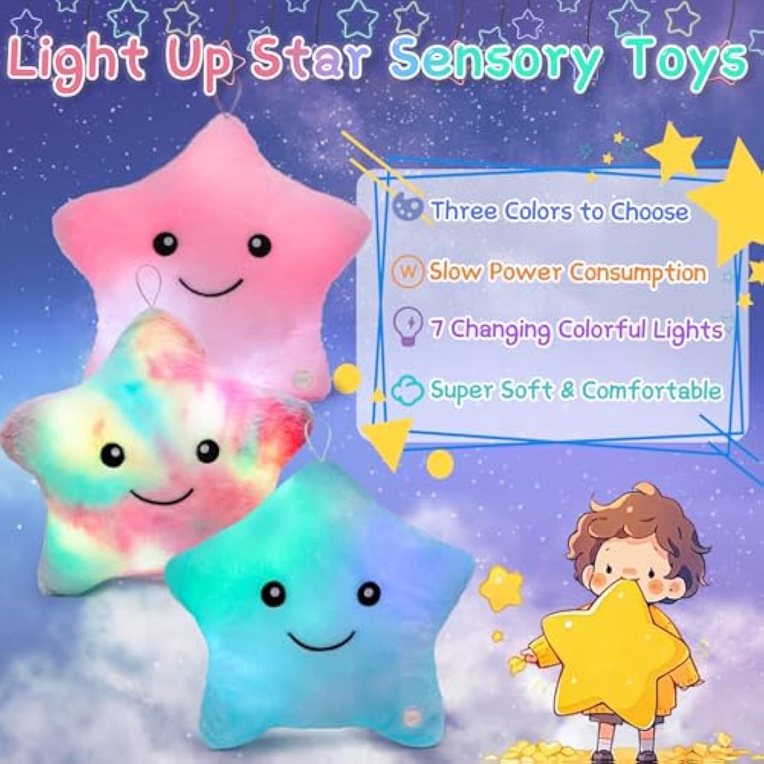 NYOBABE Sensory Toys for Autism,Light Up Star Teddy Sensory Lights,Kids Sleep Aid Adhd Autism Special Needs Developmental Toys,Birthday Xmas Gifts for Toddler Boys Girls Age 3 4 5 6 7 8 9 Pink