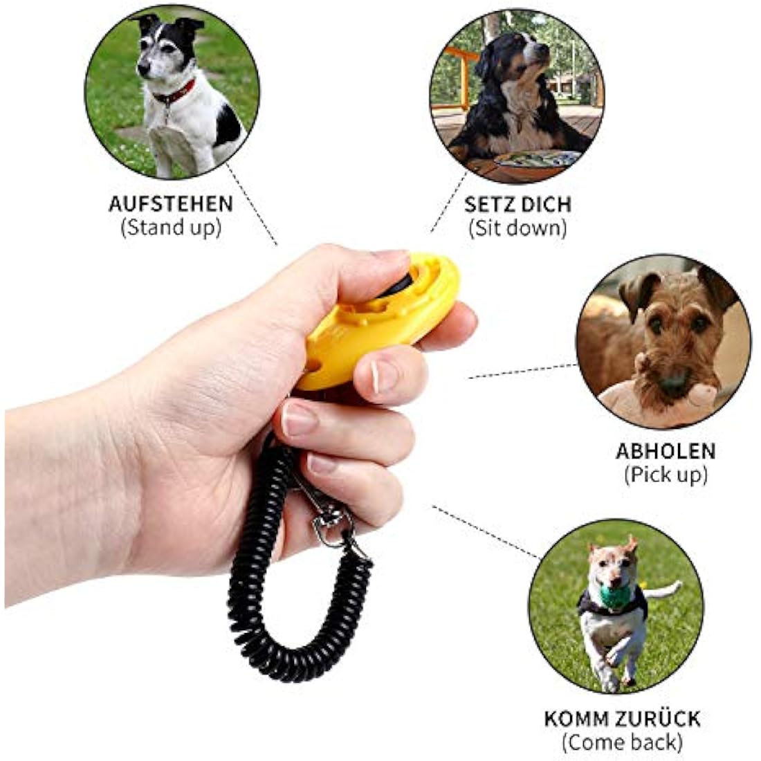 Toozey dog clicker, 5 pieces of clickers with wrist strap, clicker with large button, 5 colours, bonus E-book