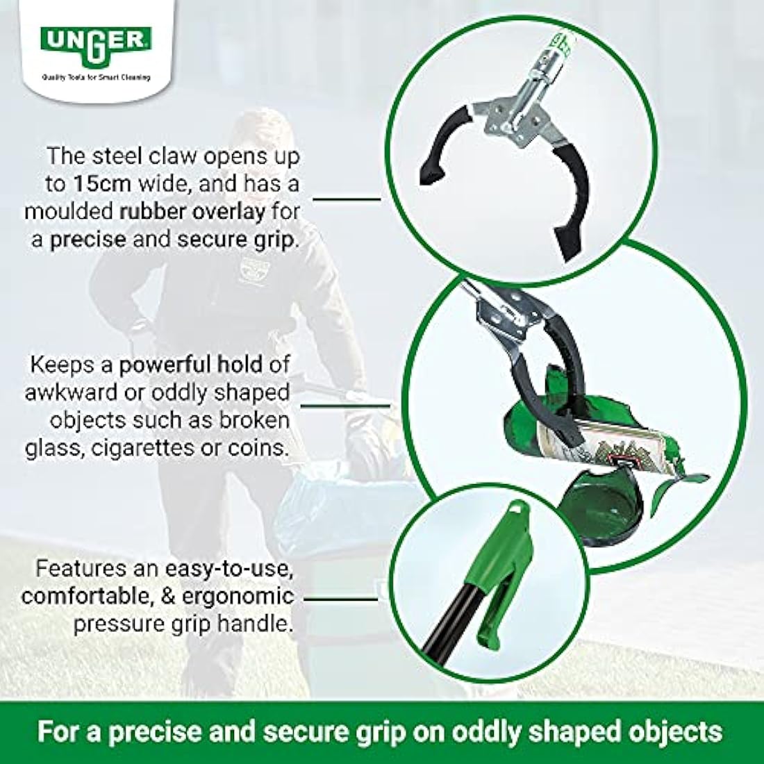 UNGER NiftyNabber PRO Litter Picker - Trash Rubbish Picker Grabber HEAVY DUTY 52cm /38'' - Multi-Purpose Reacher Grabber Stick - Steel Claw with Rubber Grip