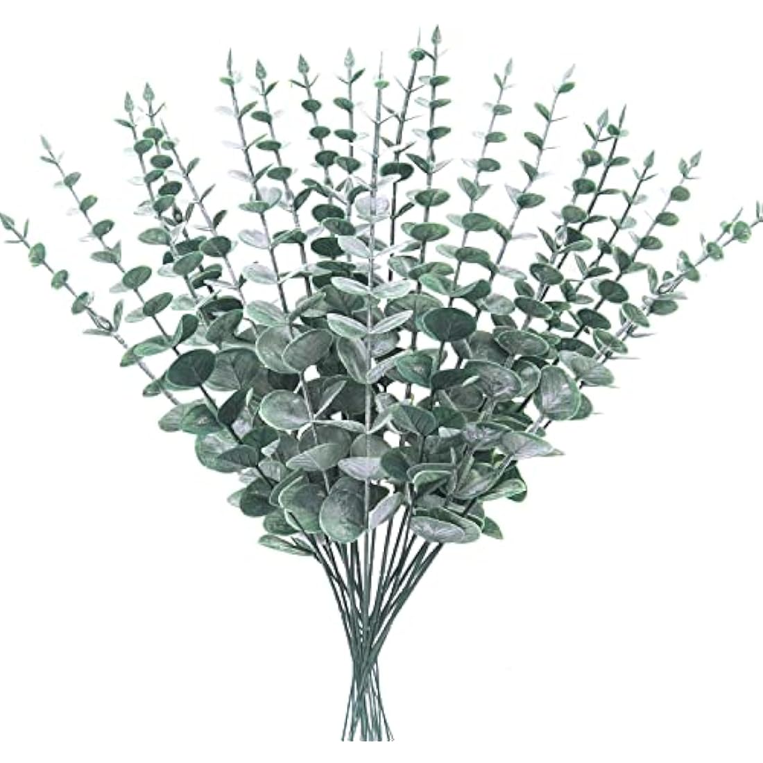 Yueshop 20PCS Eucalyptus Stems 38cm/15in Artificial Green with Hoarfrost Effect Vine Leaves Garland for Home, Wedding, Shop Decoration