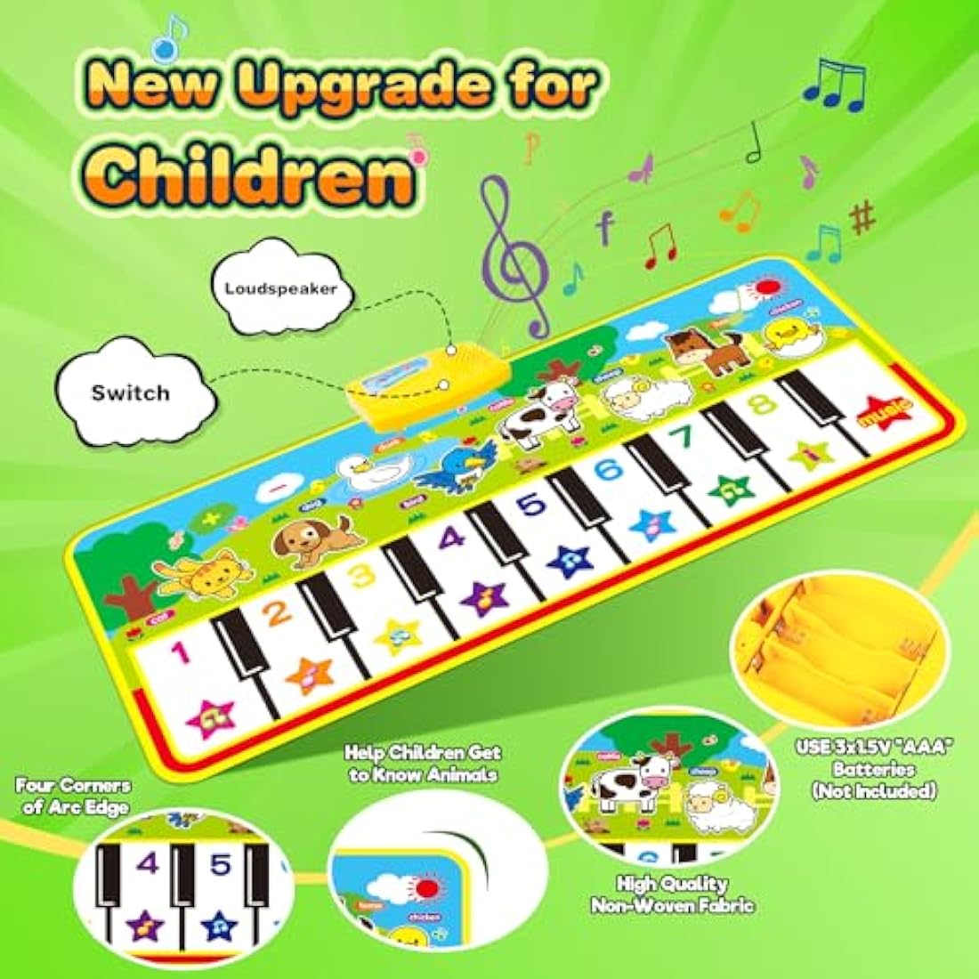 m zimoon Piano Mat, Kids Large Music Mat Children’s Touch Play Musical Carpet Piano Floor Mat Dance Mat Gifts Toys for 2 3 4 5 6 7 8 Years Old Kids Boys Girls Toddlers(135 × 58 cm)