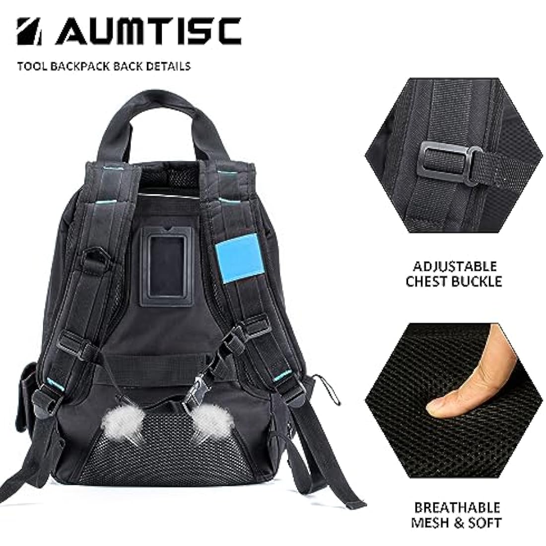 AUMTISC Electrician Tool Backpack,Heavy Duty Durable Tool Bag,Technician Tool Storage with Multi-Pockets Storage Organiser,16in x 11in x 9in,Blue