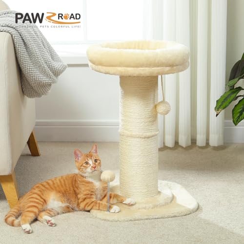 PAWZ Road Cat Scratching Post, Tall Cat Scratcher for Indoor Cats with Super Thick Scratching Post [Dia=14cm], Removable Fluffy Cat Bed, Cat Scratch
