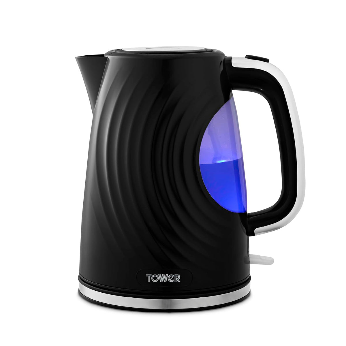 Tower T10083BLK Sonar Textured Kettle with Large Viewing Window & Blue Light, 360 Degree Base, 3000W, 1.7L, Black