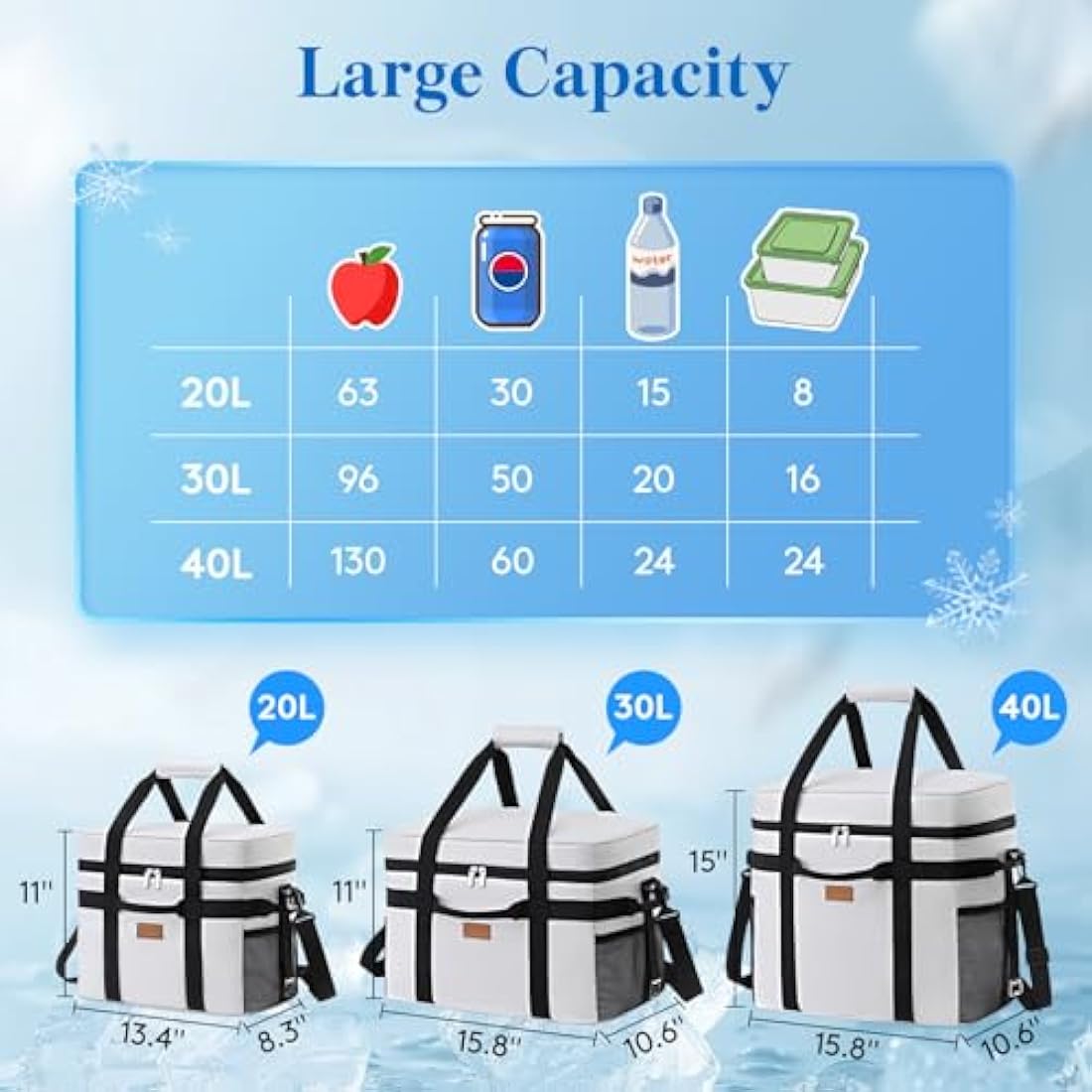 Lifewit 20L Soft Cooler Bag with Hard Liner, Large Insulated Picnic Lunch Bag Box Soft-Sided Cooling Bag for Camping、BBQ、Family Outdoor Activities, Silk Gray