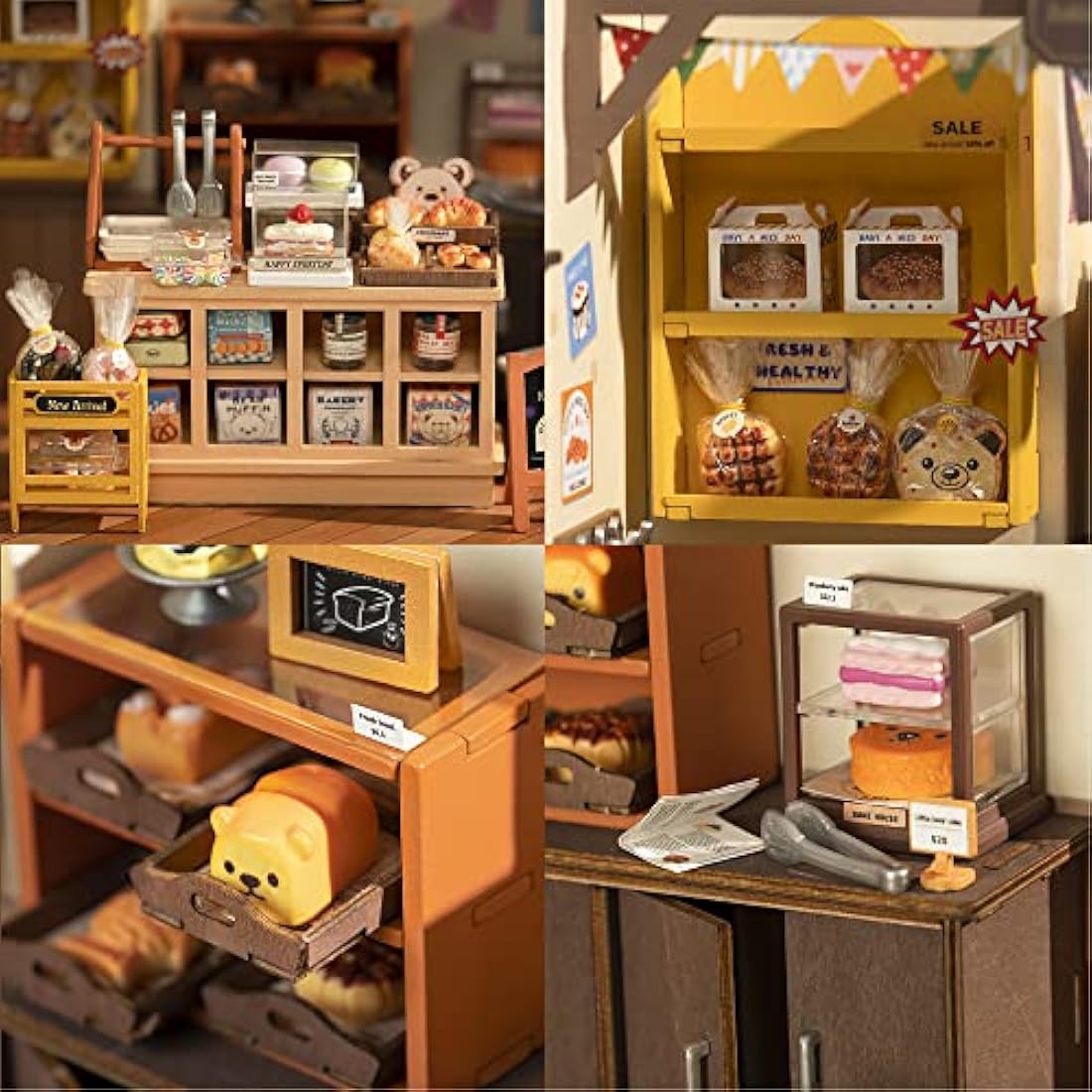 Rolife Dollhouses Becka's Baking House Miniature Wooden Doll House Kit with Furniture Wooden Building Kits with LED Lights for Girls and Women