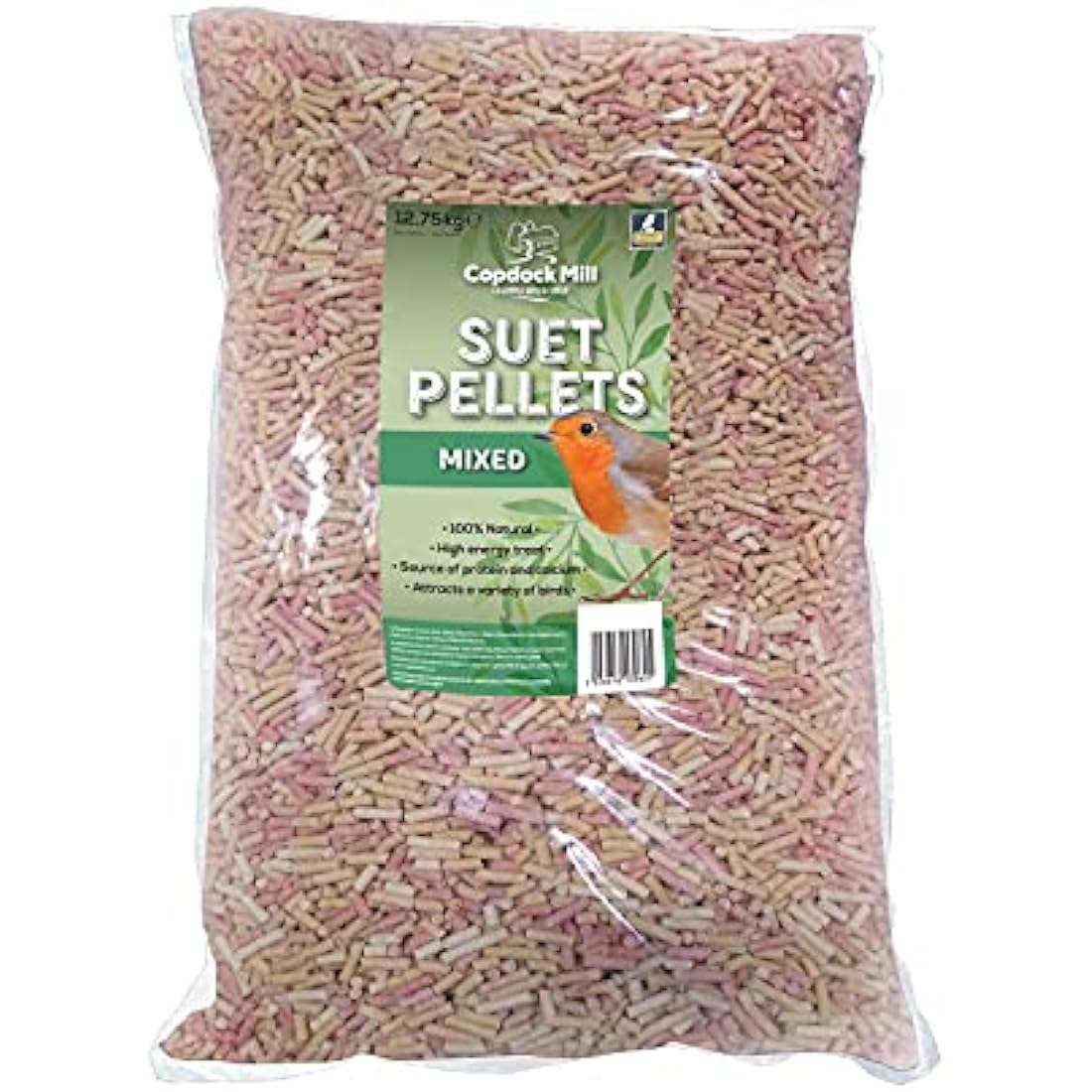 Copdock Mill Mixed Suet Pellets Wild Bird Food 12.75kg – With Mealworms, Berries, Insects & Seeds – All Year-Round Bird Feed – 40% Suet Fat Content