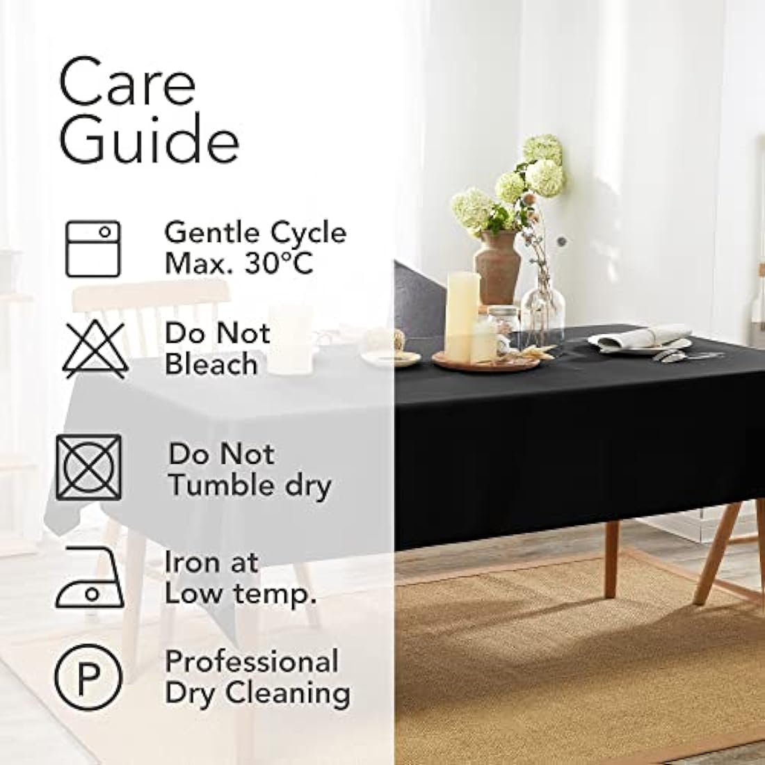 Deconovo Halloween Decorations Table Cloth Oxford Tablecloth Wipeable Plain Rectangle Tablecloth for Outdoors 137x200cm(54x79in) Black