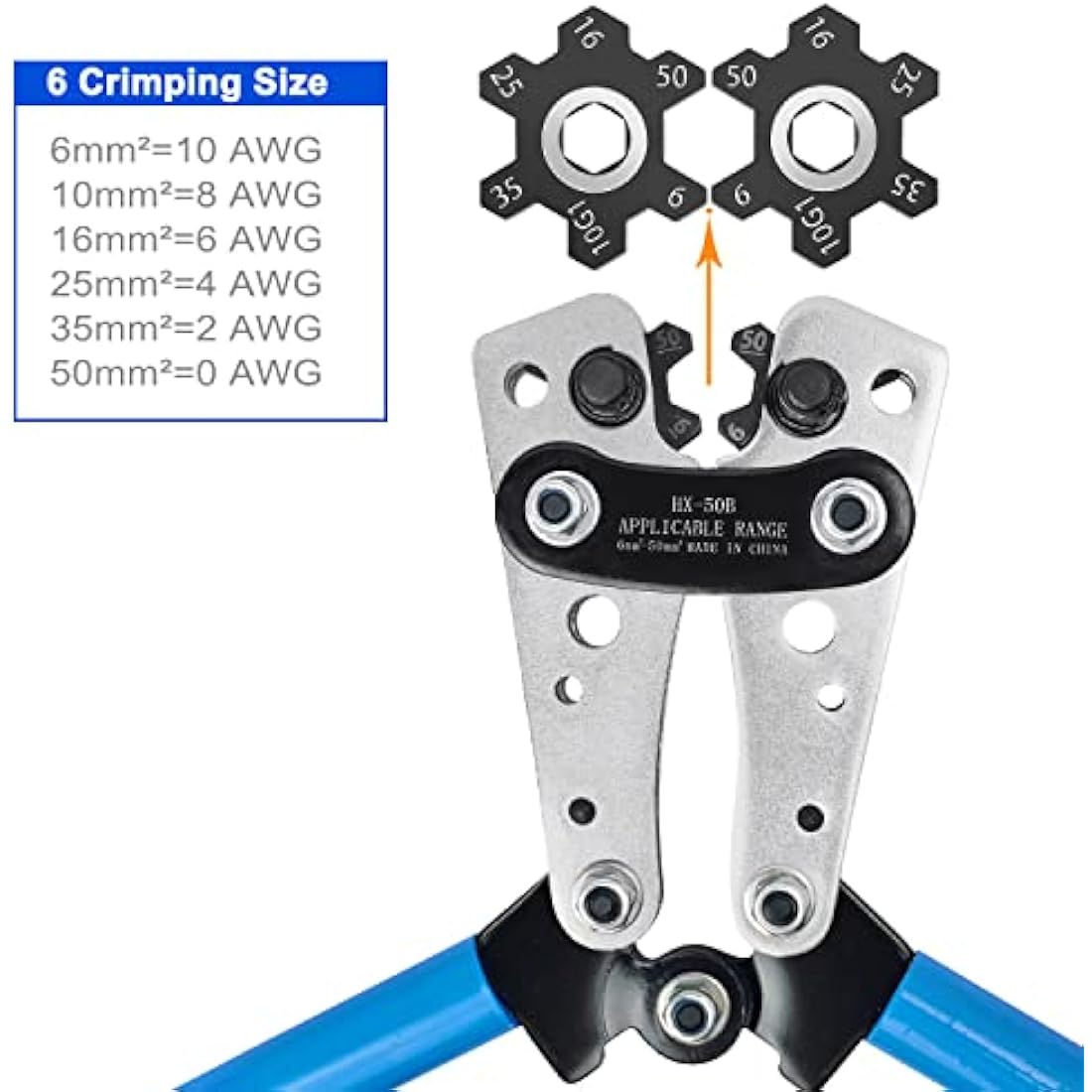Brileine Battery Cable Crimping Tool Kit from AWG 1/0-8 with 60PCS Copper Ring Terminals 8 Sizes Battery Cable Lug Crimper for Heavy Duty Wire Lugs, Battery Terminal, Copper Lugs(Set Blue)