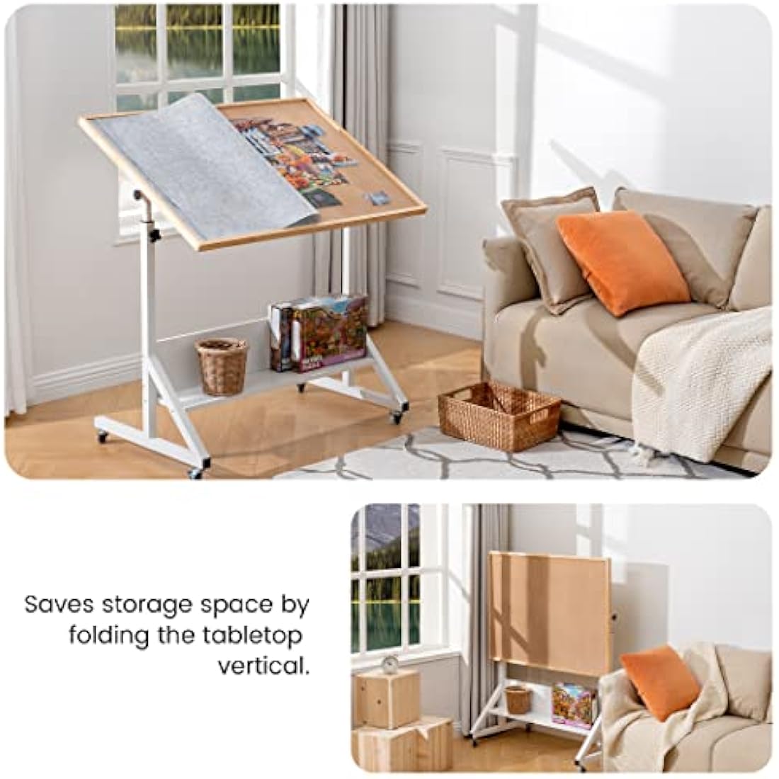 Tektalk Jigsaw Puzzle Table Puzzle Board with Cover Puzzle Easel Tilting Table with Height Adjustment, Enclosed with 4 Wheels, for Up to 1500 Pieces