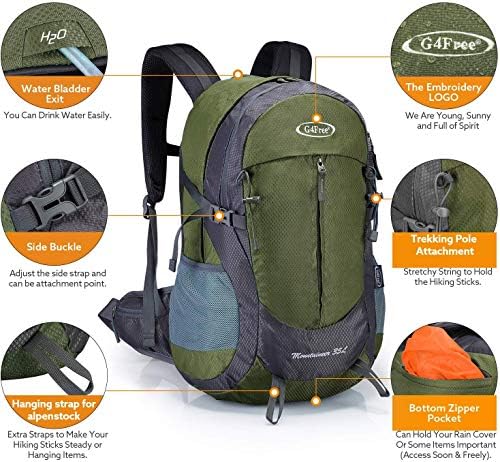 G4Free 35L Waterproof Hiking Backpack Outdoor Backpack Trekking Daypack for Camping Hiking Backpacking Climbing with Rain Cover