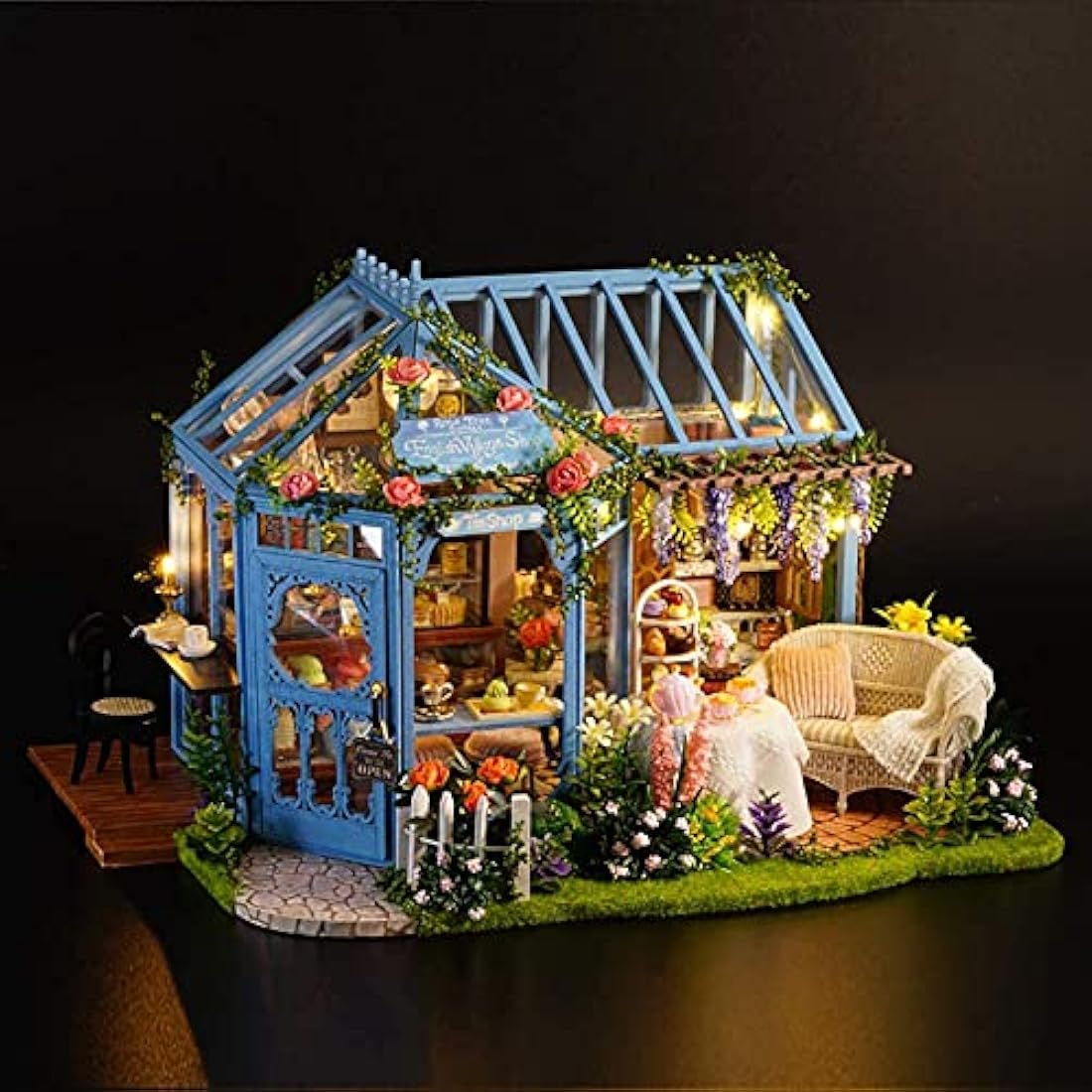 CUTEROOM DIY Wooden Dolls House Handcraft Miniature Kit Model & Furniture-Rose Garden Tea House